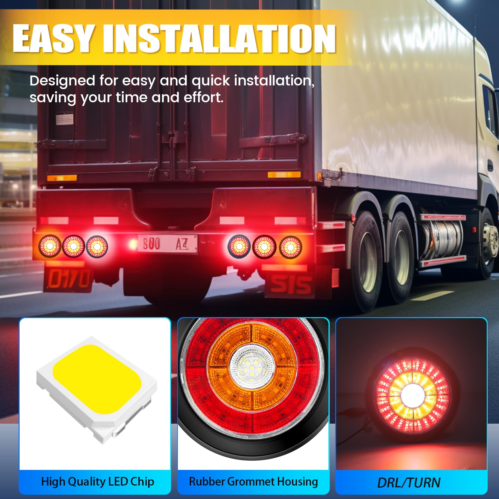 [4 IN 1 Feux de Remorque LED 12V,4 Inch Feux Arrière Rond pour Remorque Clignotant de Position/Feu de recul/Feux de Freinage pour Camion Van Remorque RV