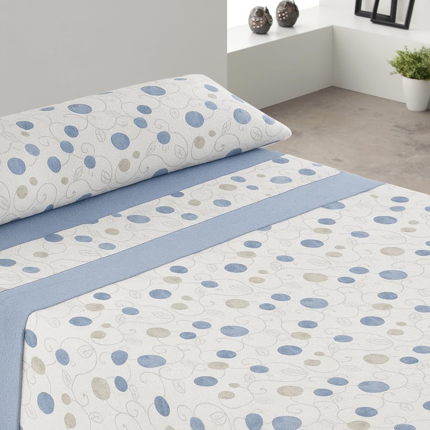 MERCURY TEXTIL- Juego de sábanas Coralina, Circulos Azul (Cama 150)