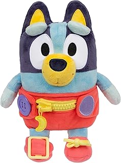 Dress & Play Baby Bluey Plush, Button, Zip, Buckle and Tie, Learn to Dress Dolls for Toddlers Ages 3+, Fine Motor Skills Buckle Toys