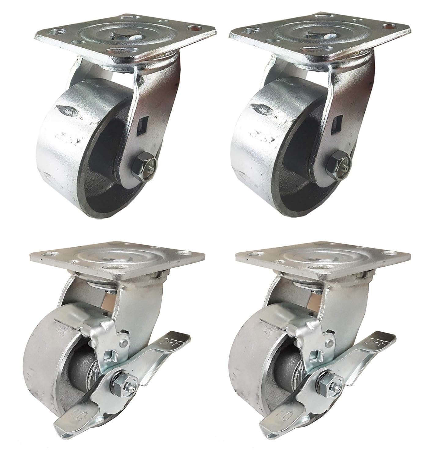 4 Heavy Duty Caster Set 4 5 6 All Steel Wheels Rigid Swivel and Brake (4 : 2S + 2SB)