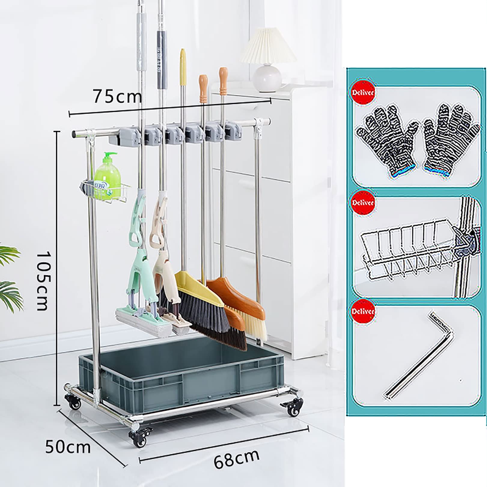 Portascope Esterno Balcone,Portaspazzole Pratico,Mobile da Esterno Porta Scope,Portascopa da Parete,appendi Scope,per Bagno,Cucina,Garage,Organizer per Attrezzi da Giardino (Size : 5slots)