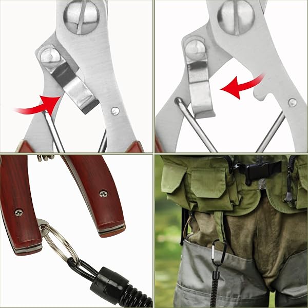 3 Pcs Ensemble de Pince à Pêche Portable avec Lanière & Forceps Courbés & Outil de Désinsertion & Étui Outils Multi Fonction Pince de Pêche Retire-Hameçons Coupe-Ligne - 4