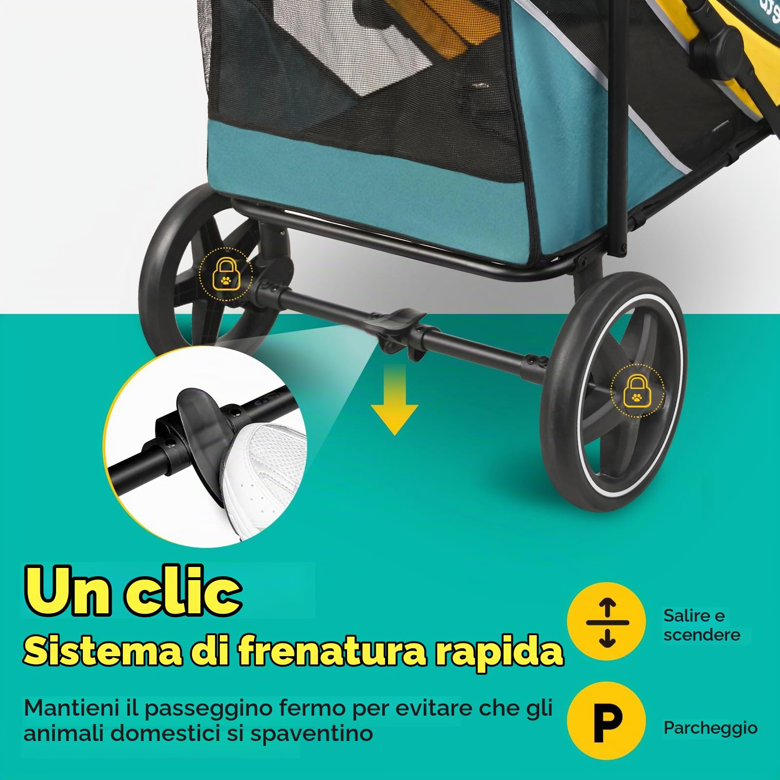 Petbobi Passeggino per cani di taglia grande e media – Passeggino per animali domestici a doppio ingresso facile da piegare con freno a un piede, carrello per tutti i terreni con rete d'aria, ideale