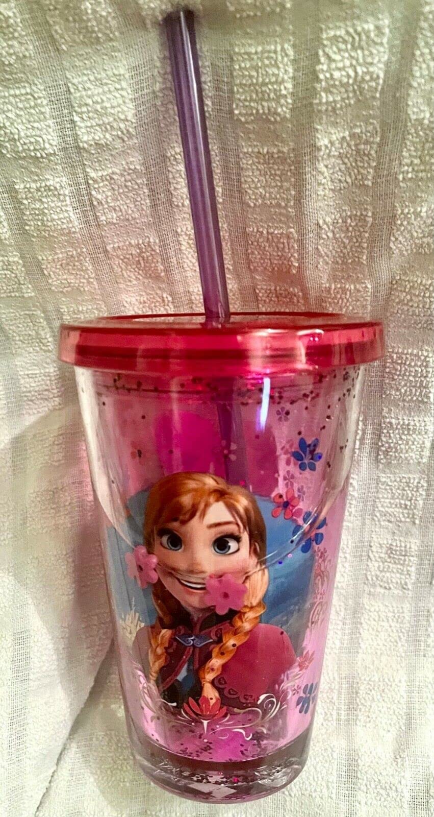 Verre à eau avec paille anti-renversement motif rose pour fillette