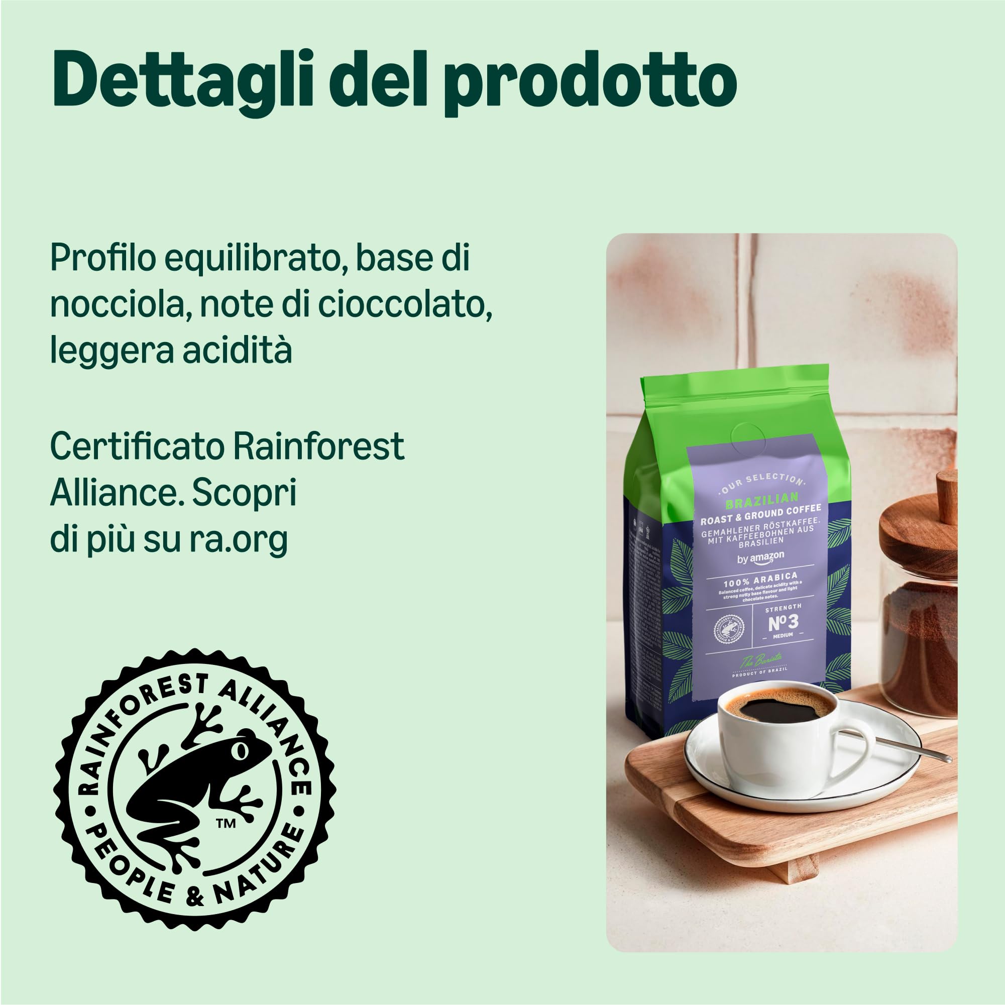 by Amazon Caffè tostato e Macinato Brasiliano, Tostatura Media, 227g, Confezione da 6 - Certificato Rainforest Alliance