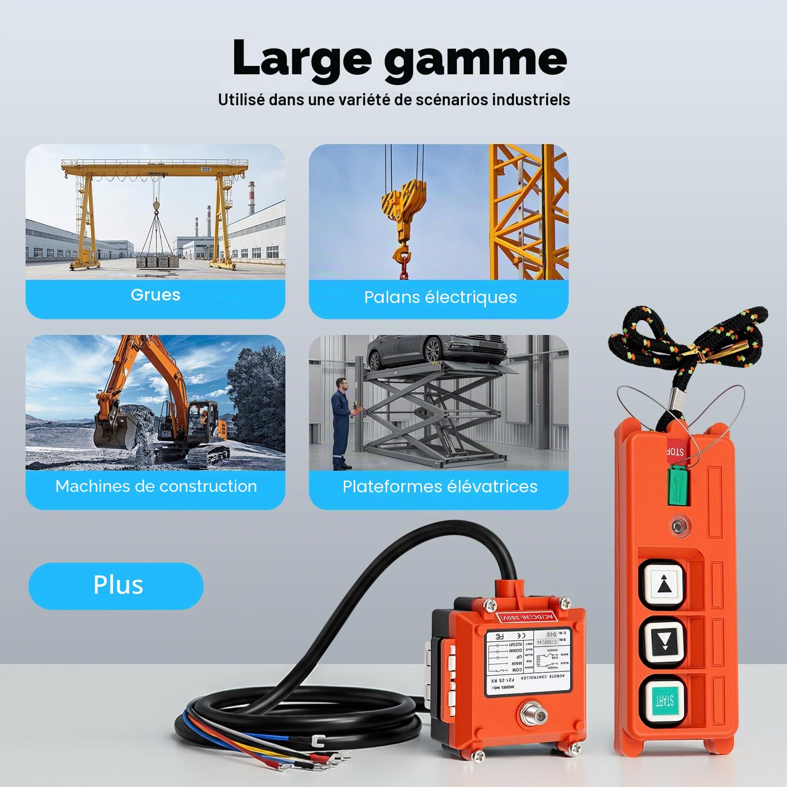 Télécommande de grue sans fil 220 V - Commande de grue sans fil - IP65 - Treuil à câble - Ouvre-porte jusqu'à 100 m - Pour grue de pont, véhicule électrique industriel, treuil, remorque basculante