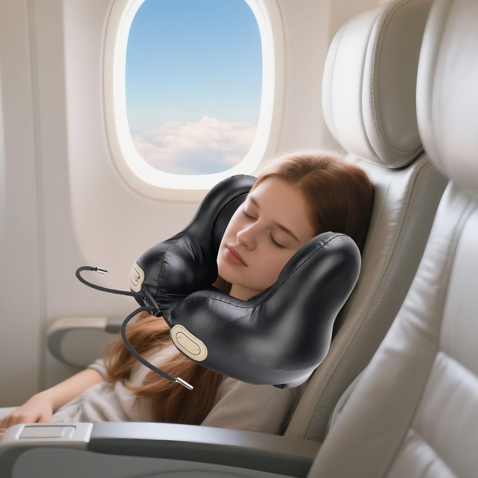 Duokon Almohada de Viaje para el Cuello con Auriculares Inalámbricos, Espuma Viscoelástica, Almohada Musical en Forma de U, Batería de 72 Horas, Cancelación de Ruido, Orejeras para Avión, Coche,