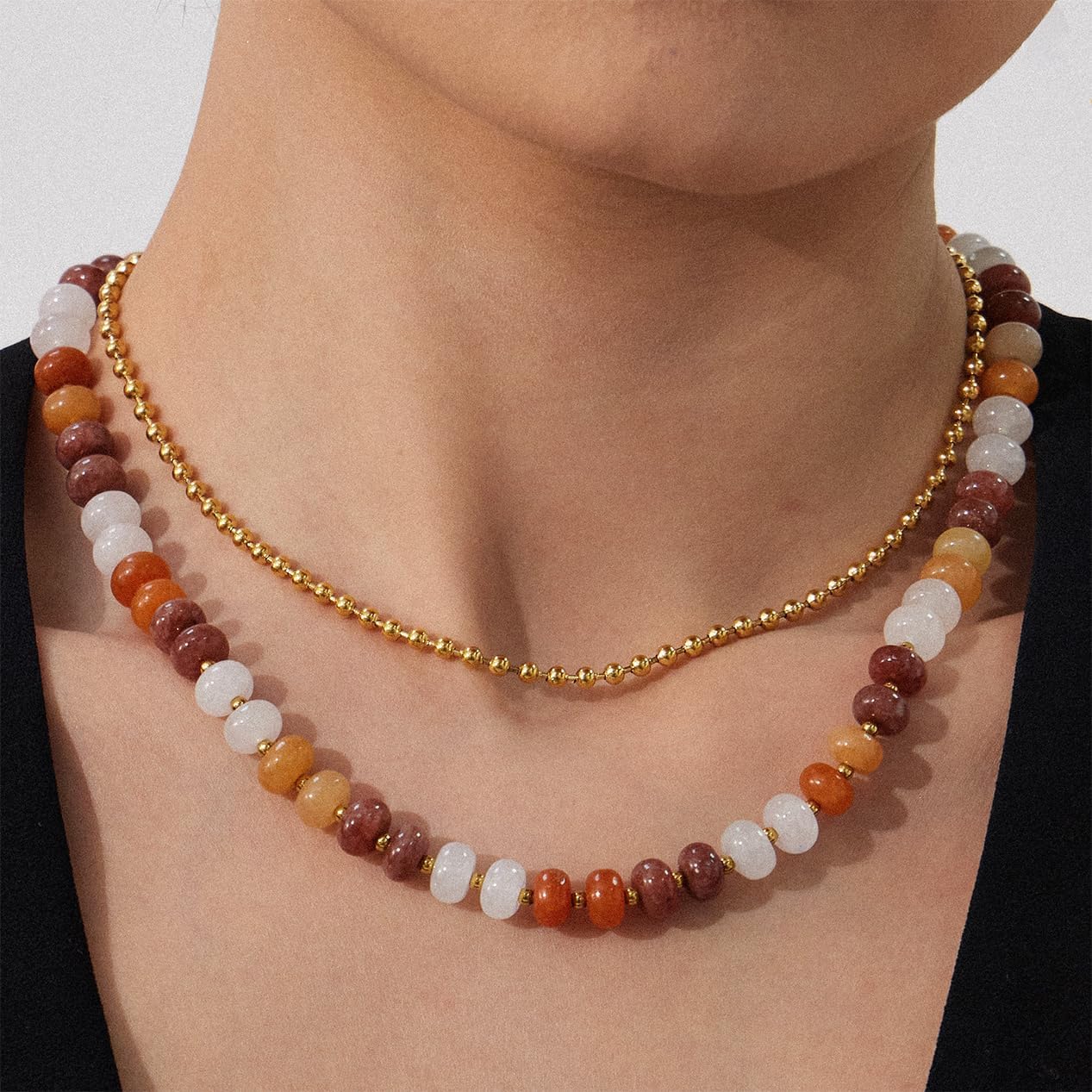 Colorful Beaded Choker Necklace for Women, Handmade Gemstone Necklace with Natural Stone and 18K Gold Plated, Boho Beaded Necklaces for Women Beach Jewelry Gift - Image 3