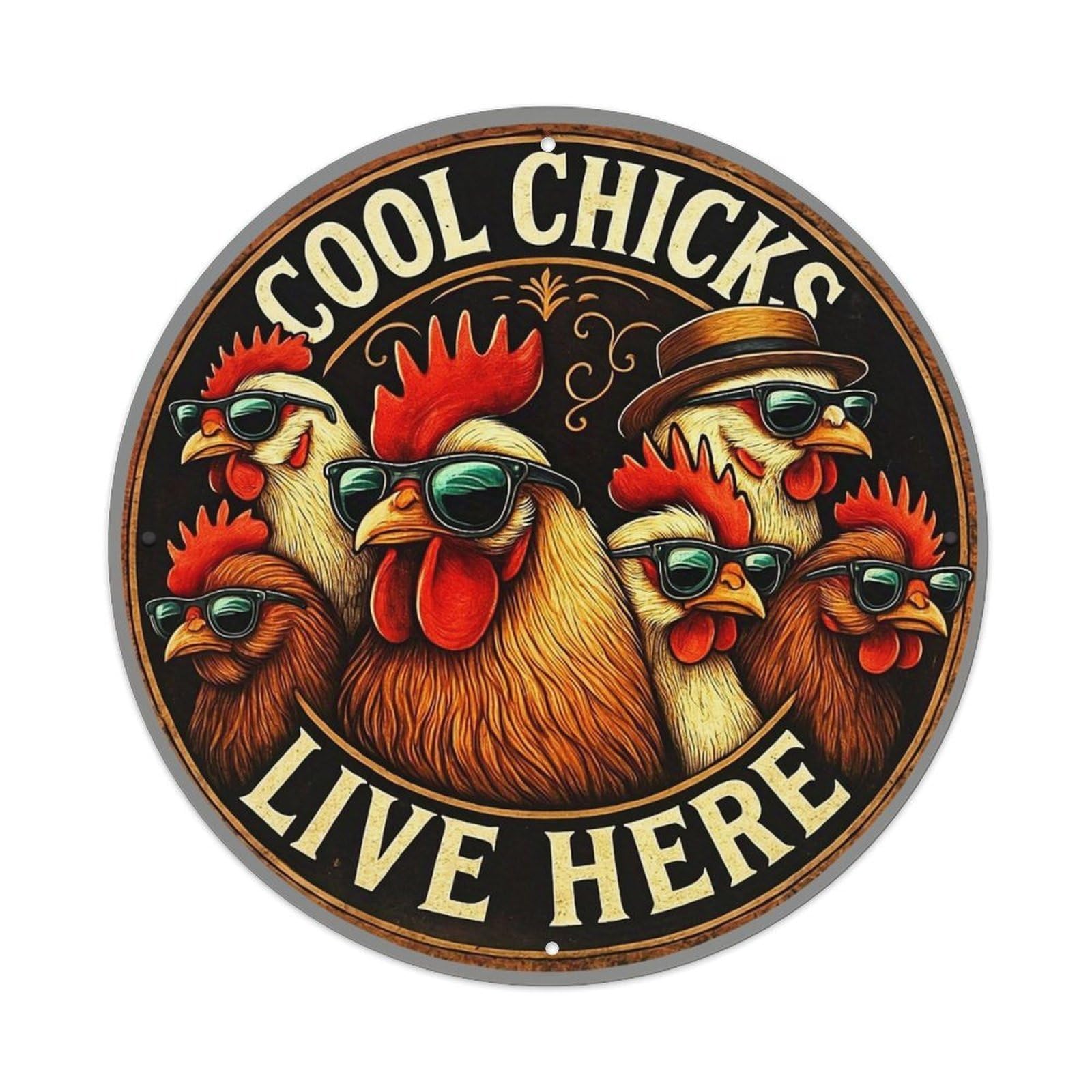 Jdyansheng Vintage Cool Chicks Live Here Sign_2 Tin Sign Metal Poster Metal Signs For Home Man Cave Bar Cafe Kitchen Laundry Room Wall Decorations 8X8 Inches