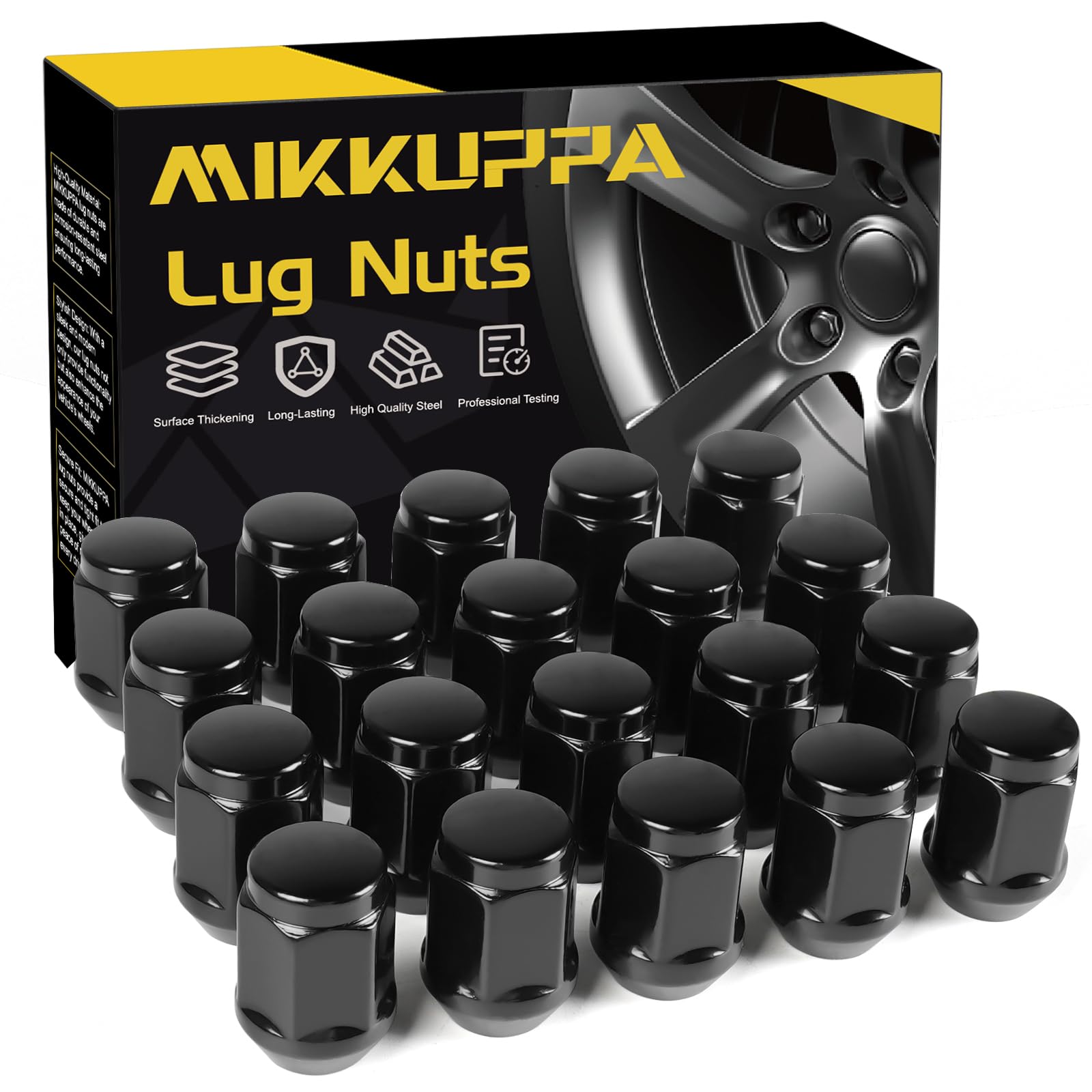 MIKKUPPA 20PCS M12x1.5 Lug Nuts - Replacement for 2006-2019 Ford Fusion, 2012-2018 Focus, 2001-2019 Escape Aftermarket Wheel, 13/16" 22 mm Hex, Black One Piece Tire Nuts
