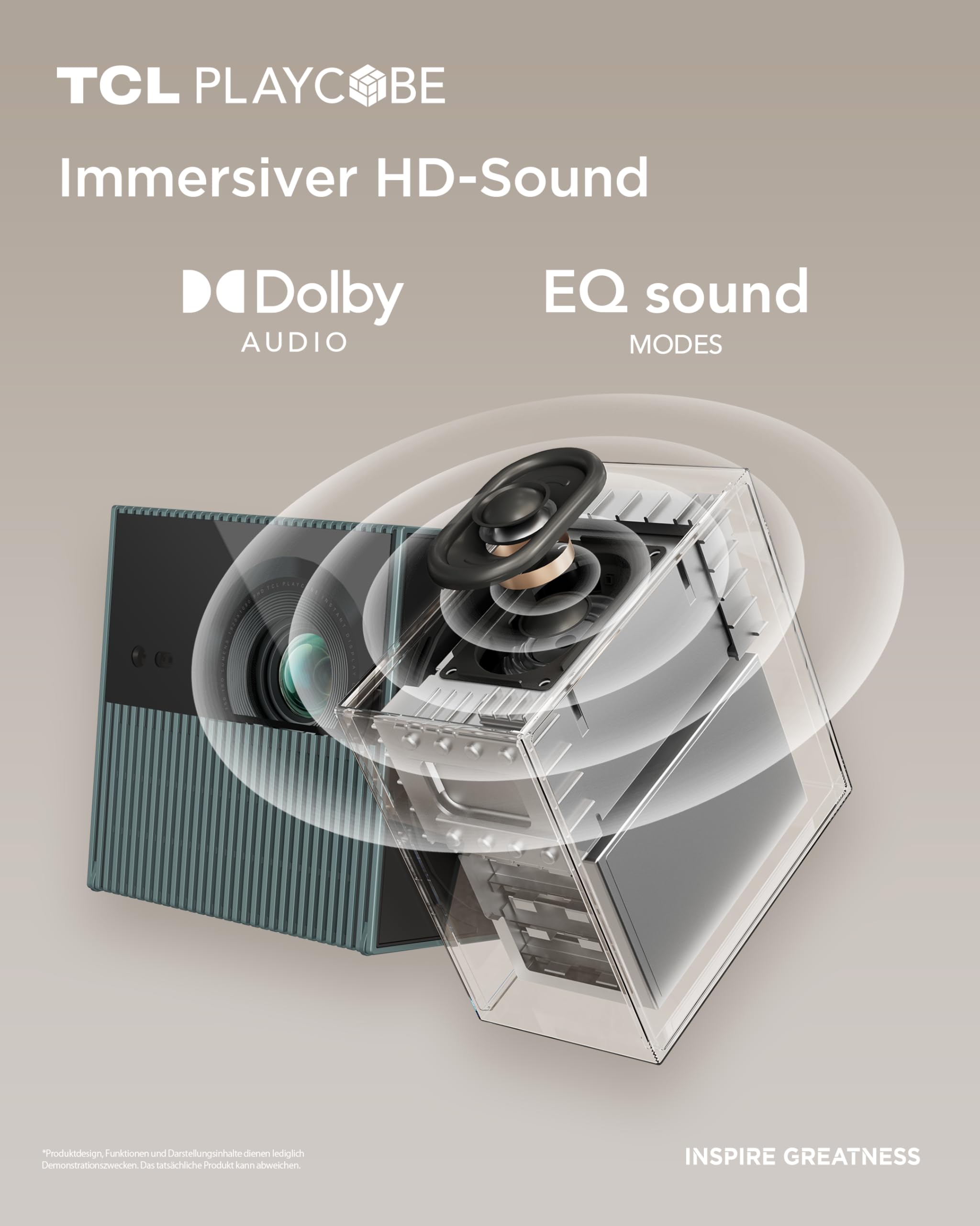 TCL PlayCube DLP Mini Beamer 4K mit Akku, 750 ISO Lumen, Integriertes Offizielles Google TV/Netflix/APV, Autofokus, 6D Trapezkorrektur, Bluetooth und WiFi, DolbyAudio, für Außenprojektion und Heimkino