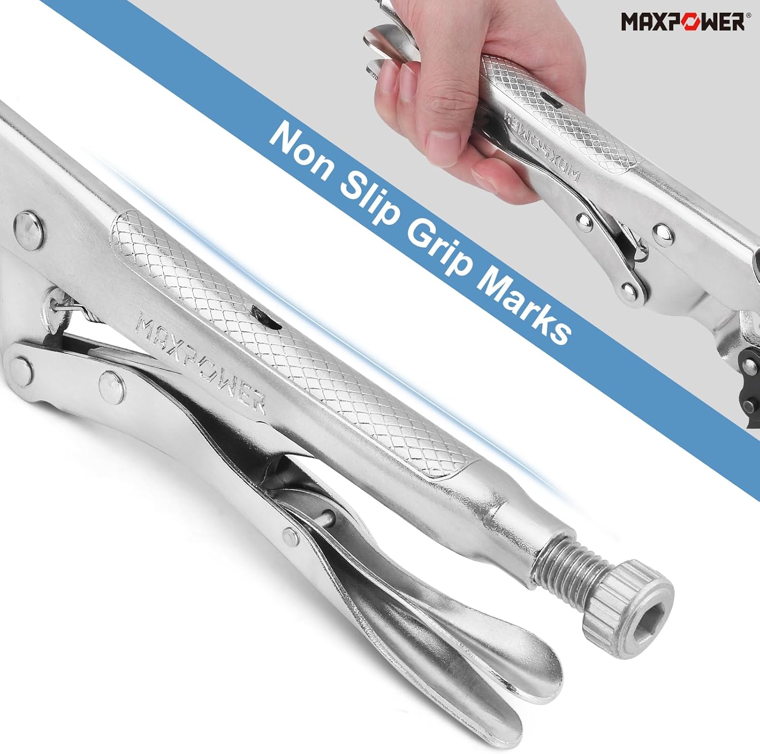 MAXPOWER 9-Inch Locking Chain Clamp with 19.7-Inch Chain, 2 Pack