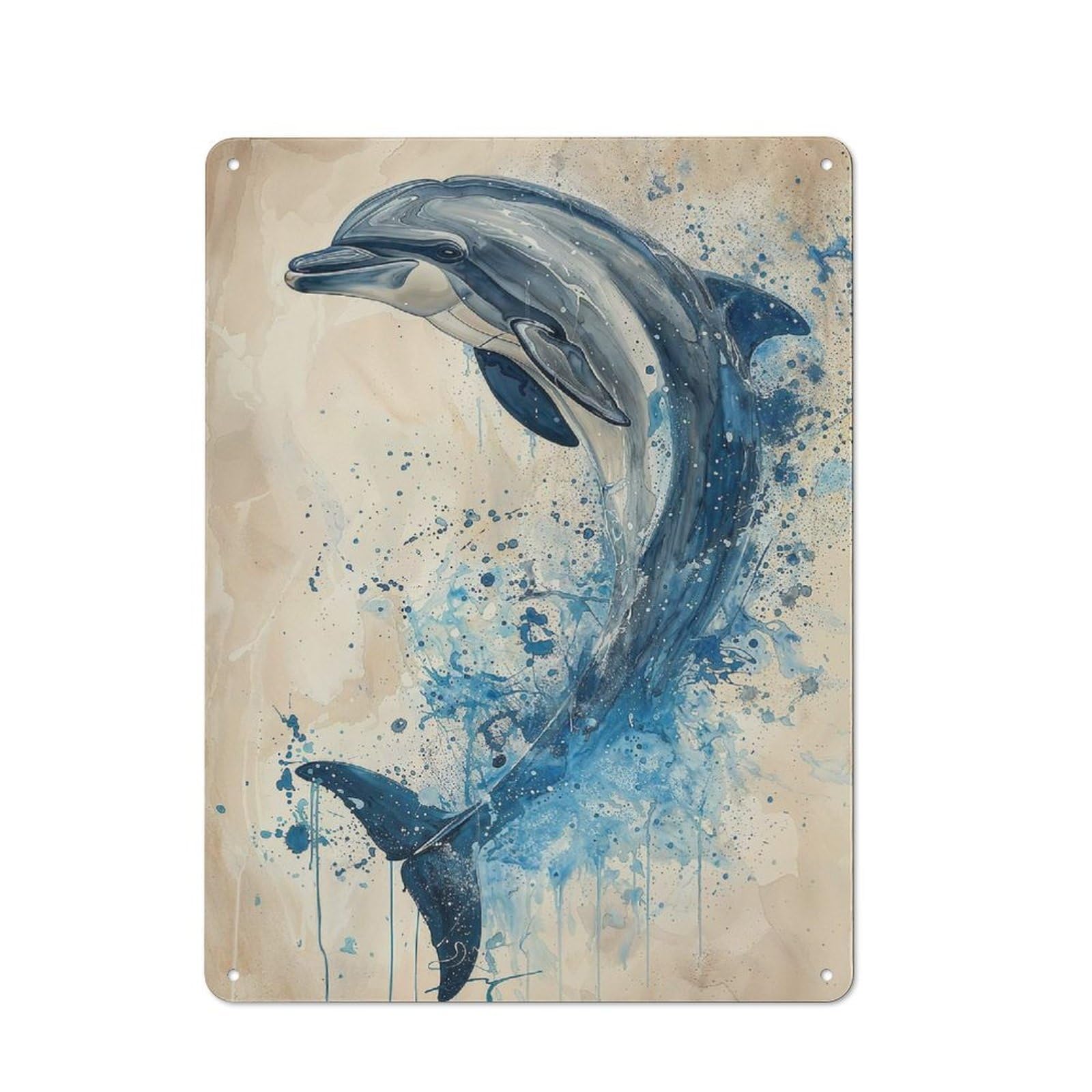 Cottage Tin Sign 40x30cm Featuring Leap of The Dolphin, Porch Wall Decor for Shed, Garden Room, Porch Or Garage