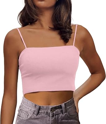 Womens Sexy Adjustable Spaghetti Strap Basic Cami Camisole Double Layer Tank Crop Tops