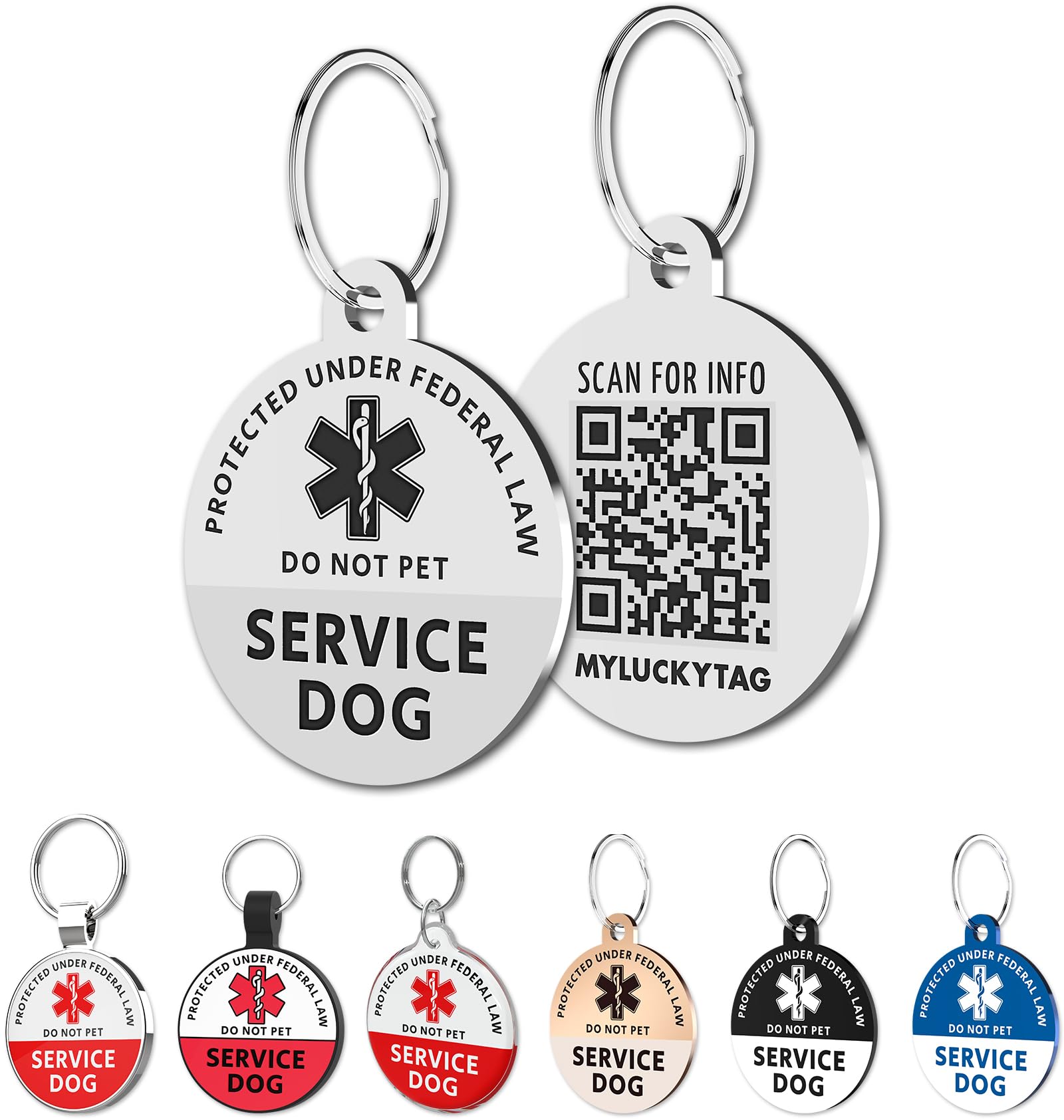 MYLUCKYTAG Service Animal ID Tag with QR Code | Online Profile & Location Alert Email | for Dogs and Cats Collar