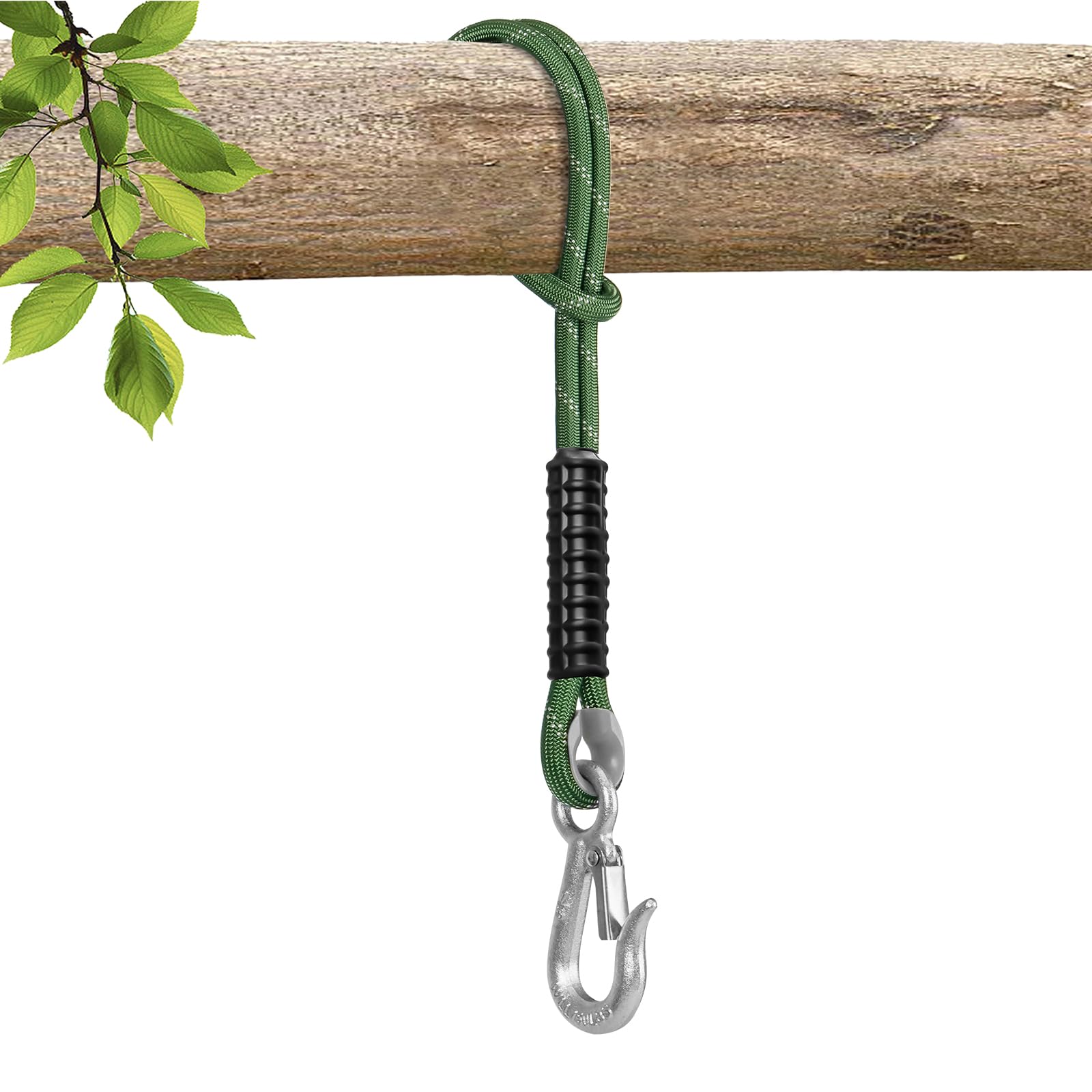 Corda di fissaggio per altalena, 2 m, altalena per albero di Natale, corda per amaca con gancio per poltrona sospesa, per interni ed esterni, per yoga, sacchi di sabbia, verde/450 kg di portata