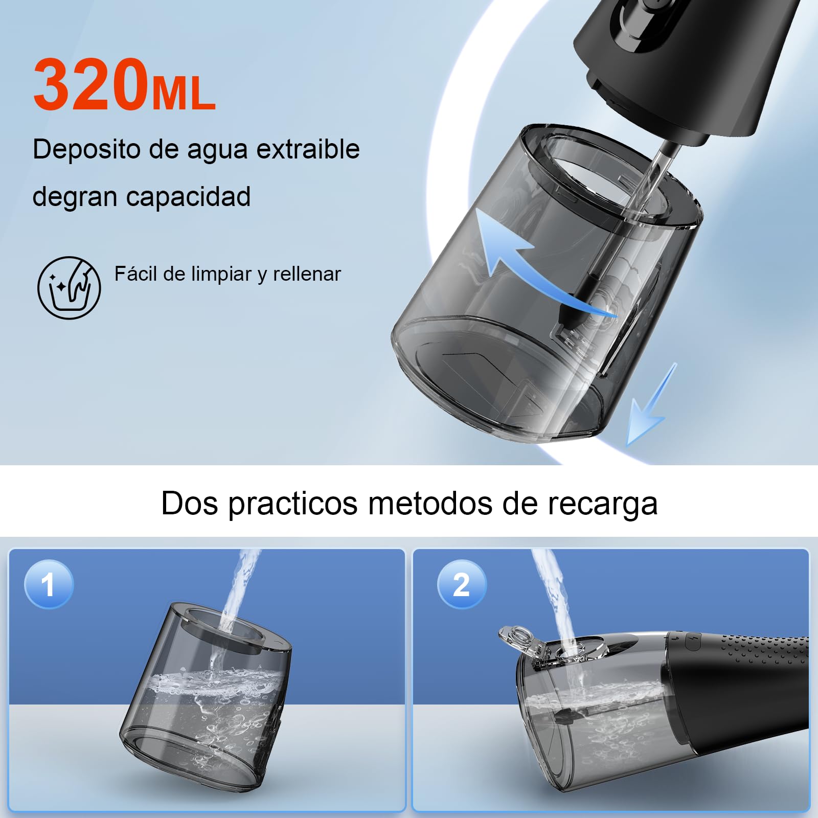 Irrigador Dental Eléctrico Portátil, 320ML Profesional Water Flosser, 4 Modos 5 Boquillas Irrigador Eléctrico Oral, IPX7 Impermeable Irrigador Dental, Hogar y Viaje, Negro