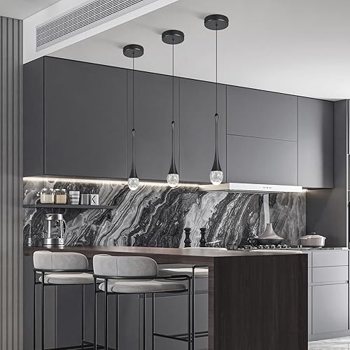 Miniatura 2 de Luces colgantes modernas para isla de cocina, mini lámpara colgante de cristal negro con LED regulable de 4000 K cristal de burbujas, iluminación