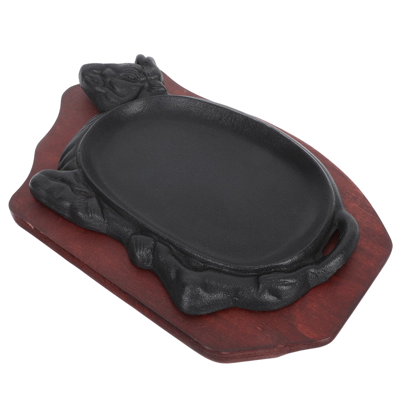 NUOBESTY Piastra per Griglia in Ghisa Antiaderente 21x14 Cm Base in Legno Rosso, Set da 1 per Bistecca, Pesce e Barbecue, Accessorio da Cucina per Grigliate e Riunioni Familiari