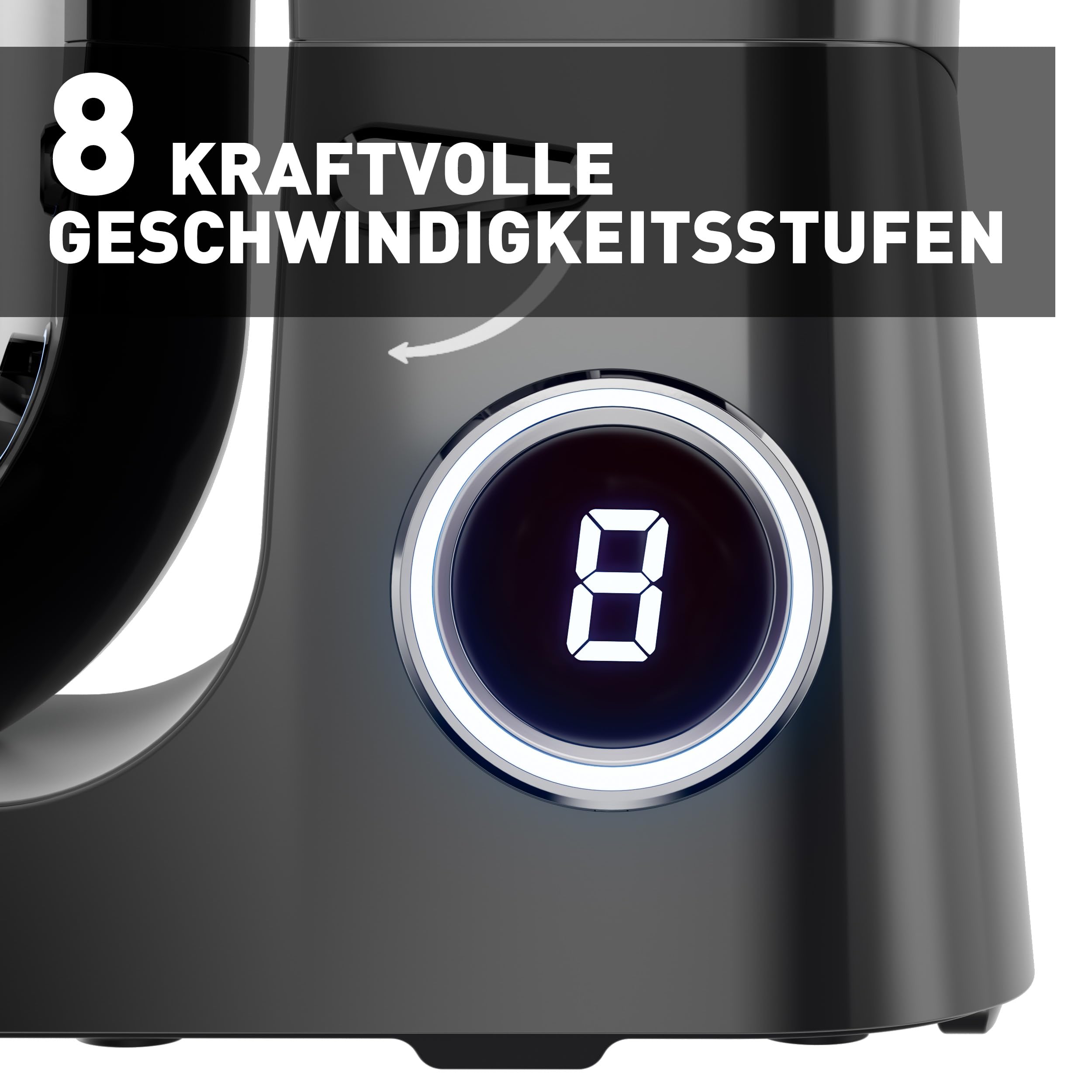 Heinrichs´s Küchenmaschine, Knetmaschine, Teigmaschine, 2500W Küchengerät, Doppel-Knethaken, Rührhaken, Schneebesen, 8 einstellbare Geschwindigkeiten, XXL 8L Edelstahlschüssel,geräuscharm, Titan
