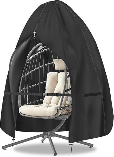 RICHIE Upgraded 75”x45” Patio Egg Chair Covers Waterproof & UV Resistant, Heavy-Duty Zippered Cover for Outdoor Egg Swing Chairs, Hanging Chairs, All-Weather Protection for Garden, Balcony, Black