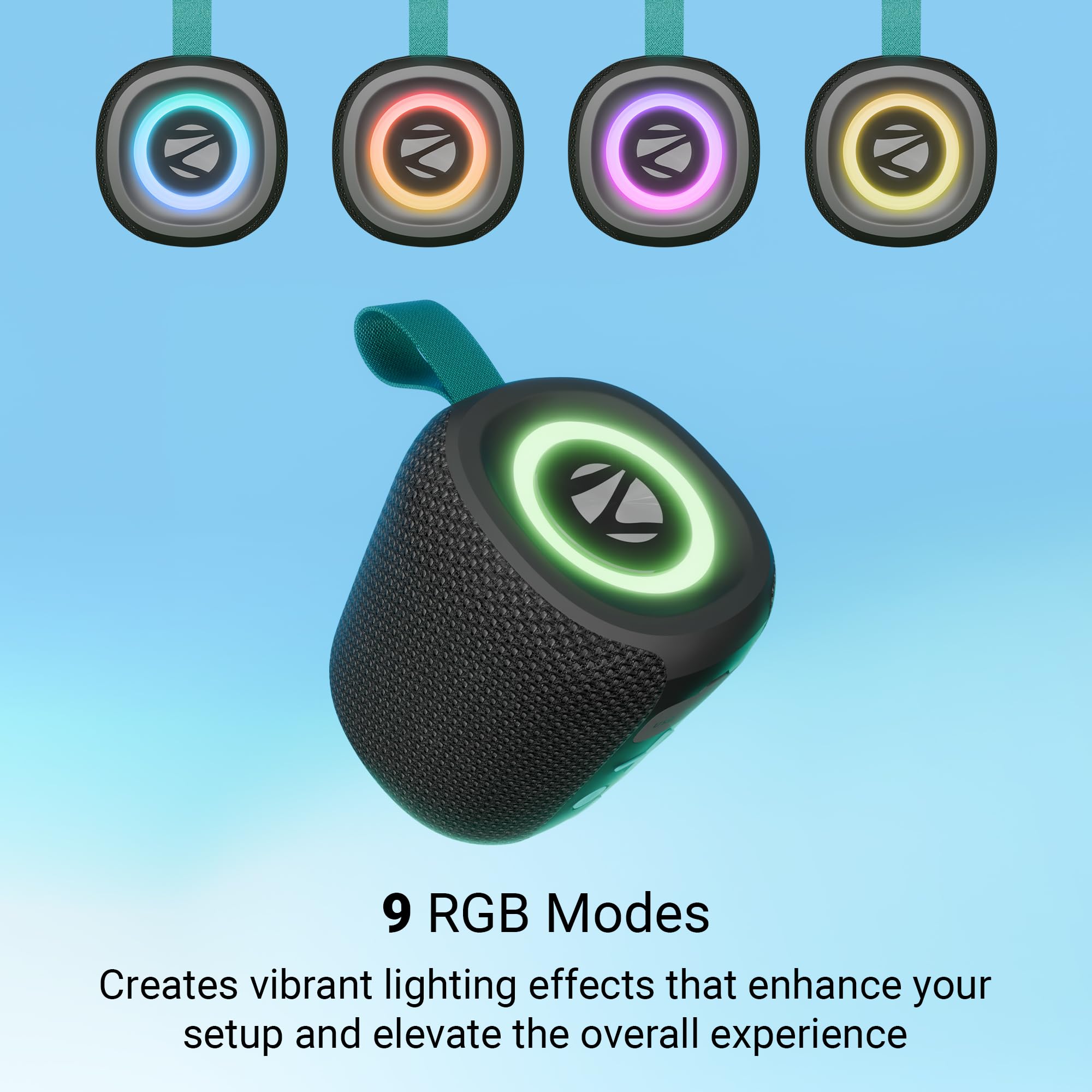 Zebronics 2026 Launch Portable Bluetooth Speaker, 5W RMS, Up to 10Hrs Playback, Passive Radiator, TWS, BT v5.4, USB & mSD, 9 RGB Modes, Splash Proof, Type-C Charging (Sonic POD 15) 2