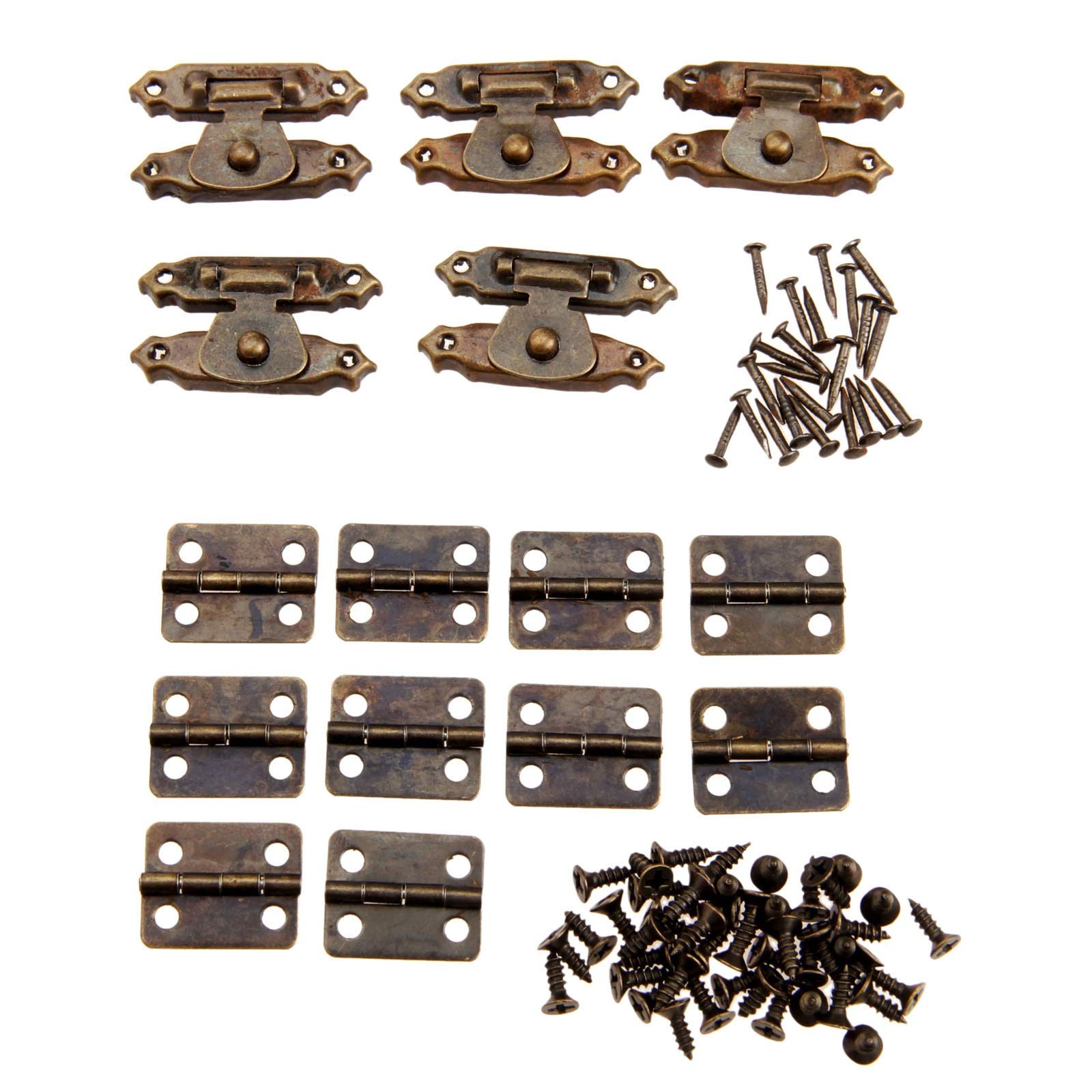 SHALLEZSOU Key Hasp Lock 10Pcs 16 * 13mm Antique Bronze Cabinet Hinges and 5Pcs 26 * 15mm Box Toggle Hasp Latch Lock Hardware(A)
