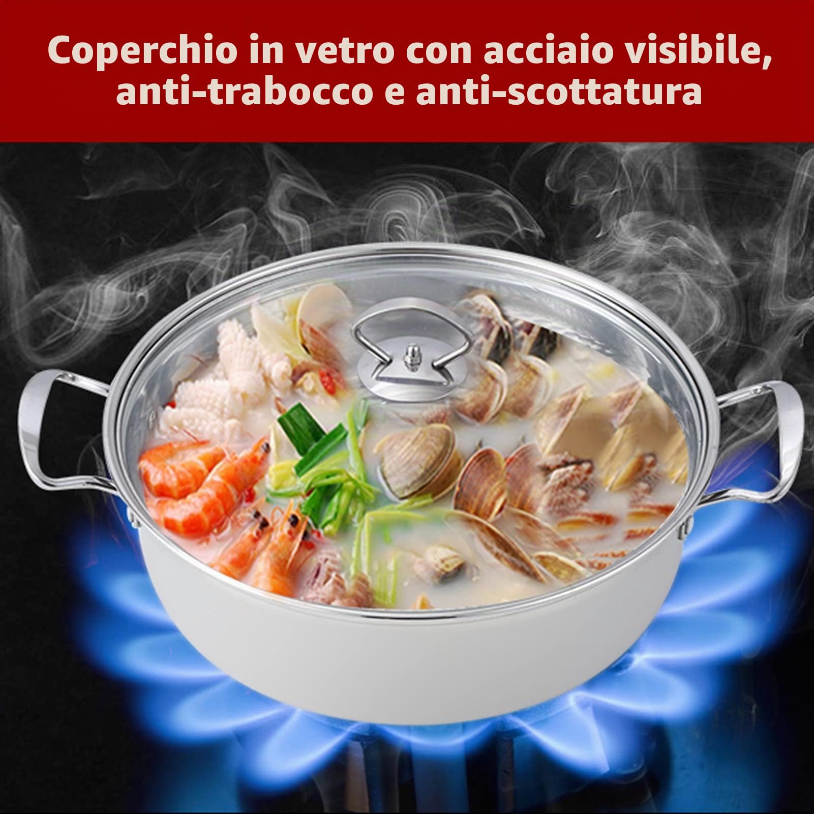 Set di Pentole per Cottura a Vapore in Acciaio Inossidabile a 2 Strati, Pentola a Vapore per Cucinare, Padella per Tutti i Giorni, Set di Pentole per Cottura a Vapore, con Coperchio in Vetro, Padella