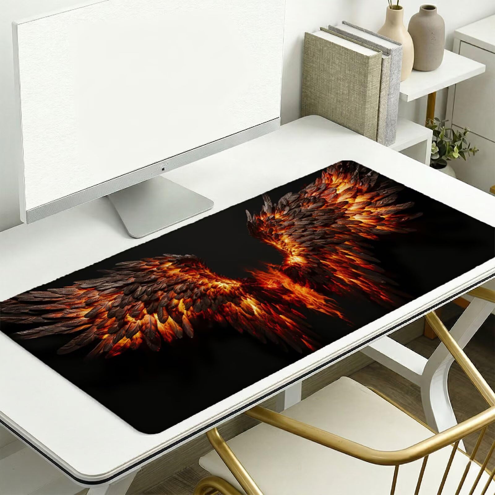 Sottomano Scrivania Grande 1200 x 600 x 3 mm Arancione Bruciato Tappetino Tastiera Computer con Base Antiscivolo e Bordi Cuciti, Protezione Impermeabile, per Lavoro/Casa/PC Gamer, Regali (Ala) L-x6960
