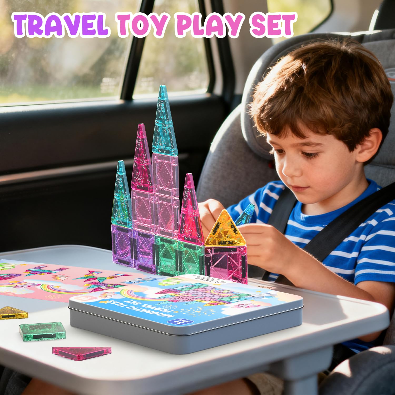 ACELIFE Magnetische Bausteine 60 Teile, Einhorn Magnetspielzeug, Montessori Reiseset Spielzeug Tragbare STEM Bausteine, Mini Magnetische Fliesen für Jungen & Mädchen 3 4 5 6 7 8 Jahren