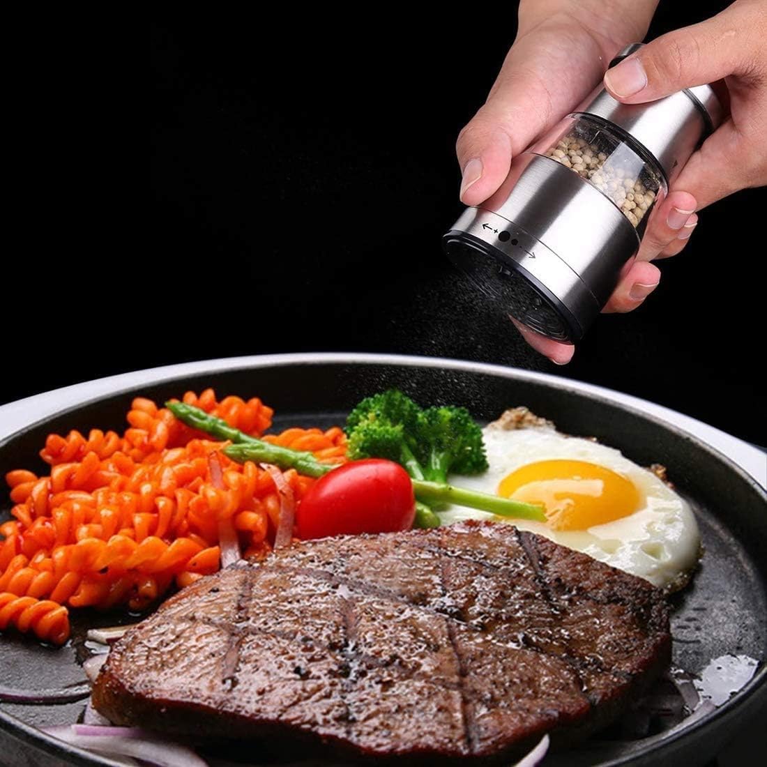 Stainless Steel Salt and Pepper Grinder Set, Gunmetal Salt and Pepper Shakers with Adjustable Coarseness, Pepper Mill and Salt Grinders Set(