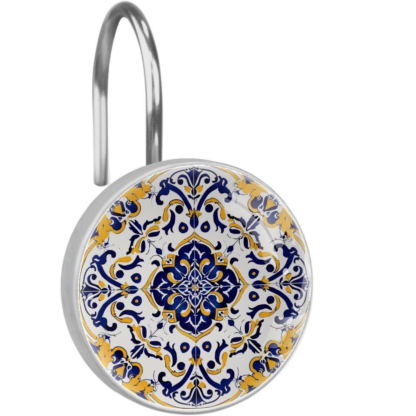 Ganchos de Cortina de Ducha Antióxido con Anillos de Cristal de Mandalas