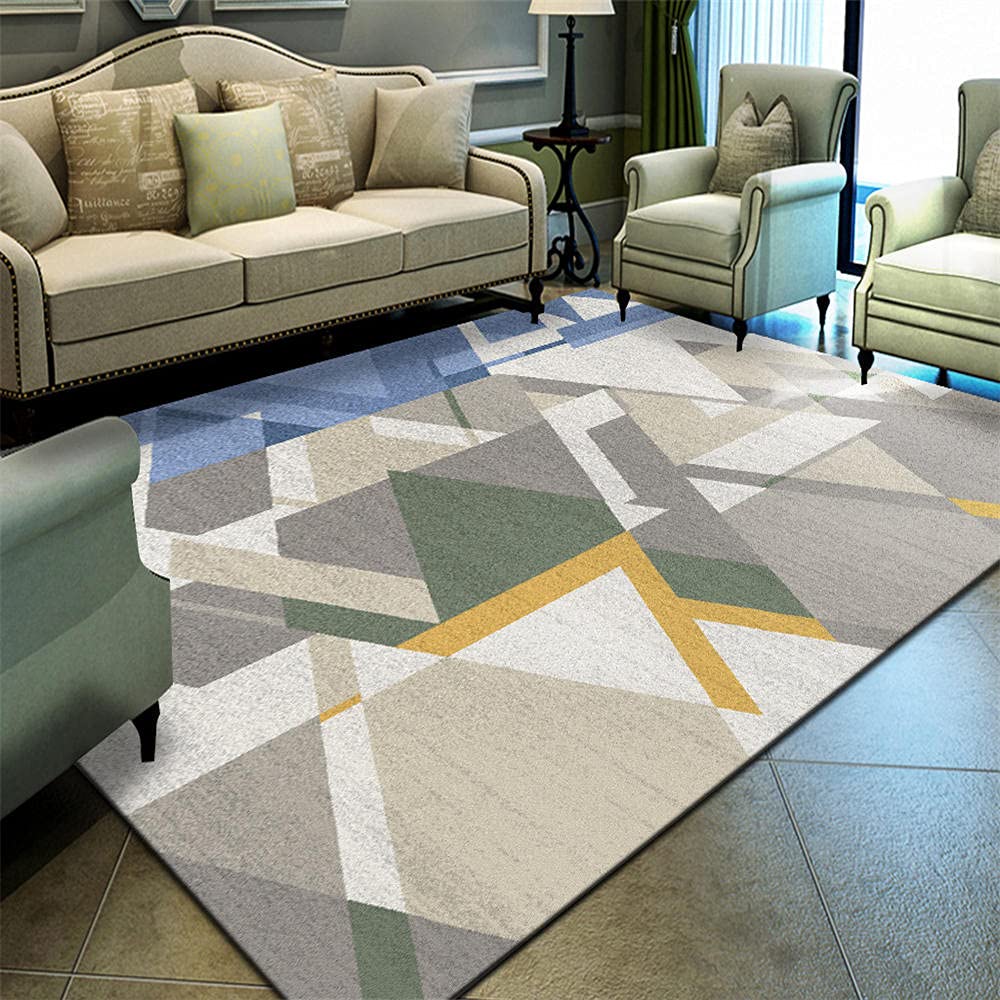 Tapis de salon bicolore vert et couleur gris motif carré tapis de sol 100x200cm chambre moderne