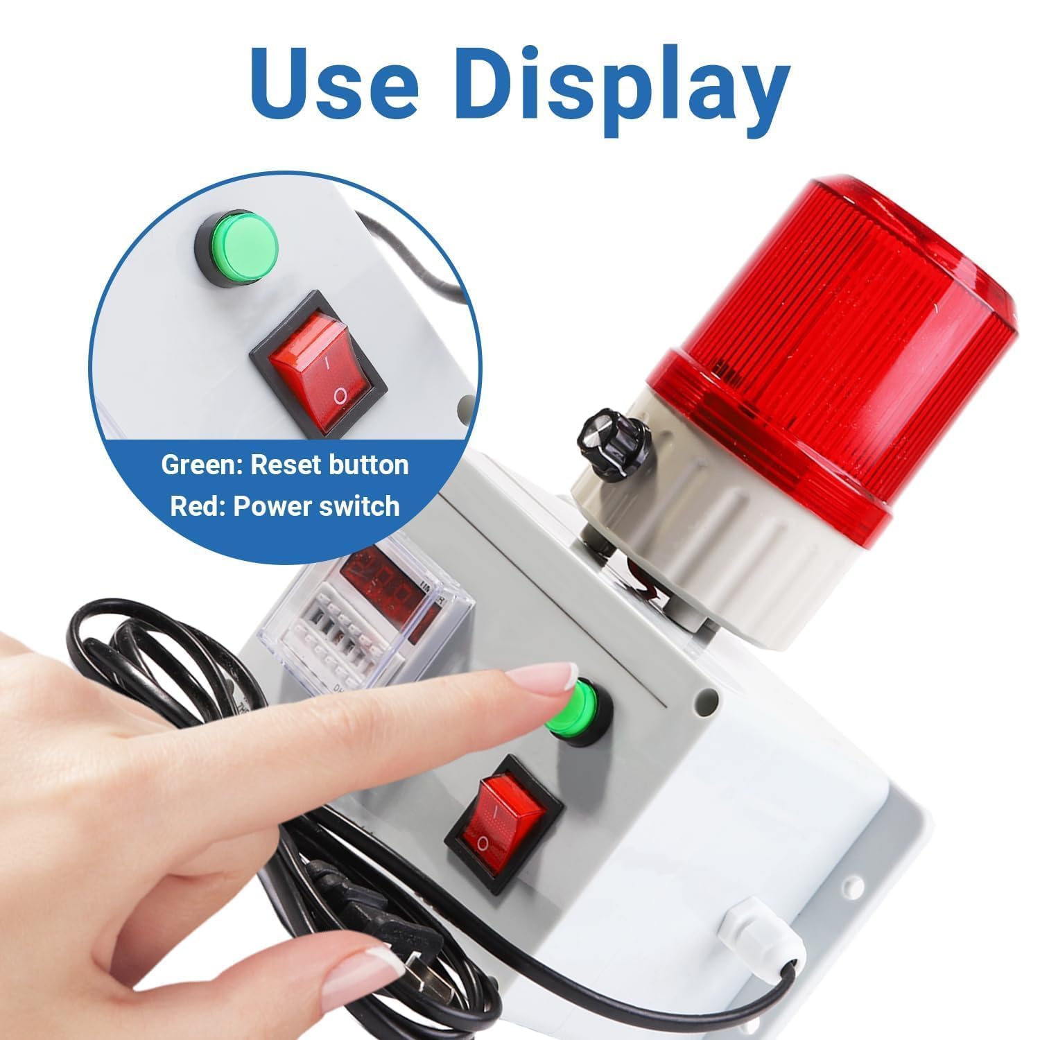 Industrieller Zyklus-Timer Alarm Digitales Zeitrelais 220V Einstellbare Lautstärke 105dB Blinklicht Zyklus- & Einzel-Dual-Modus Auto-Wiederholungs-Timing Zurücksetztaste Industrielle Sicherh