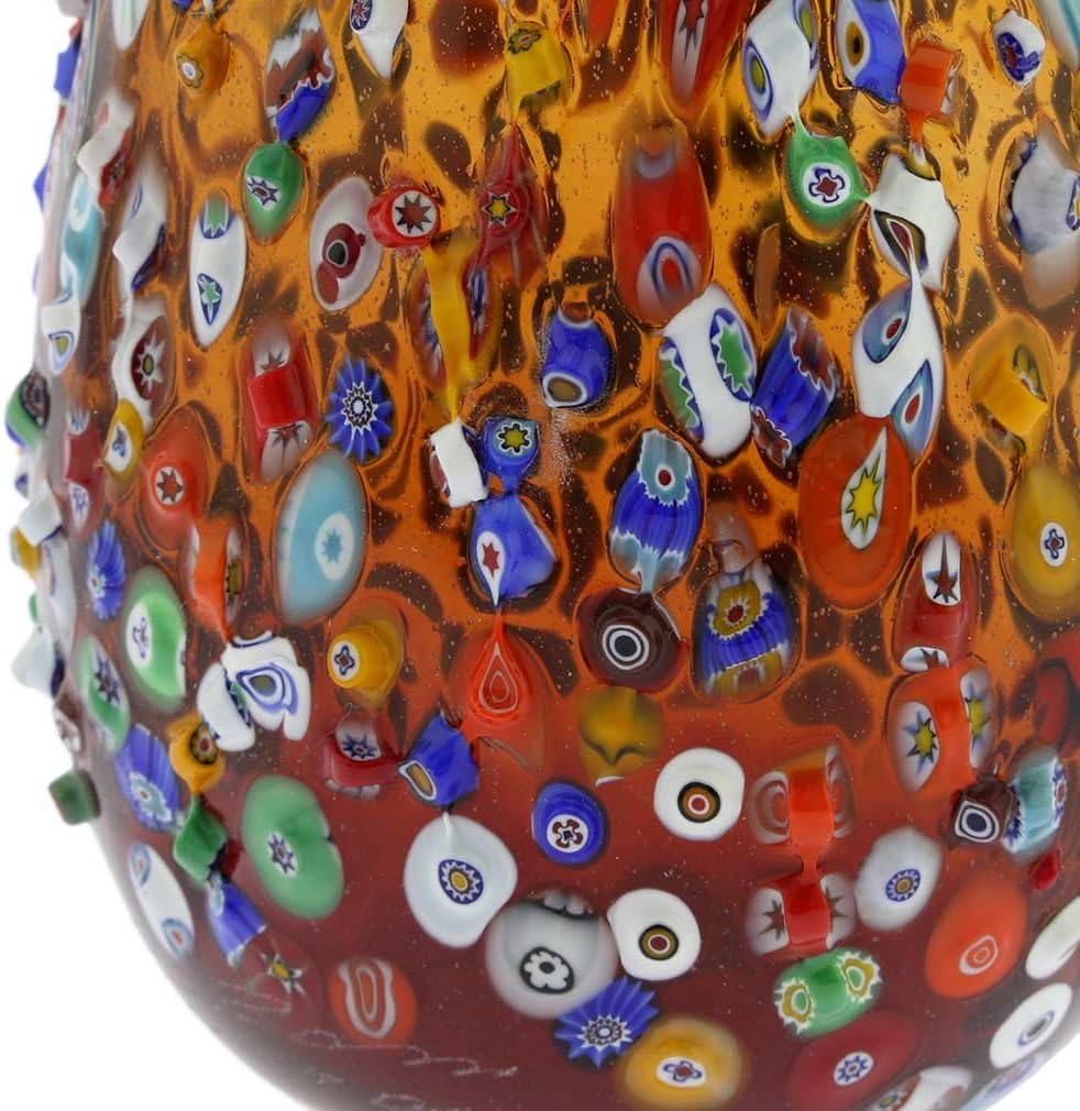 Glass Of Venice Murano Glass Millefiori Mosaic Blooming Flower Vase - Red