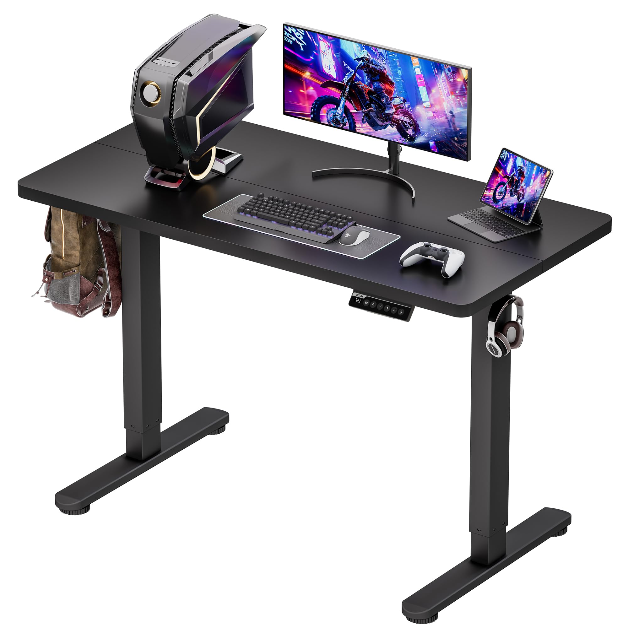 BIZUM Electric Standing Desk 120x60cm Gaming Desk 3 Memory with Splice Board, 70–115cm Lift, 2 Hooks, 80kg Load, Computer Workstation, Black — image 1