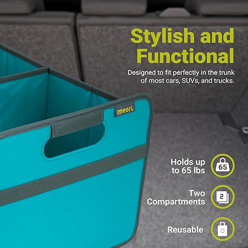 Miniatura 3 de meori Organizador de maletero grande para comestibles, plegable, azul celeste, almacenamiento, coche, SUV, 2 compartimentos, picnic, viaje por