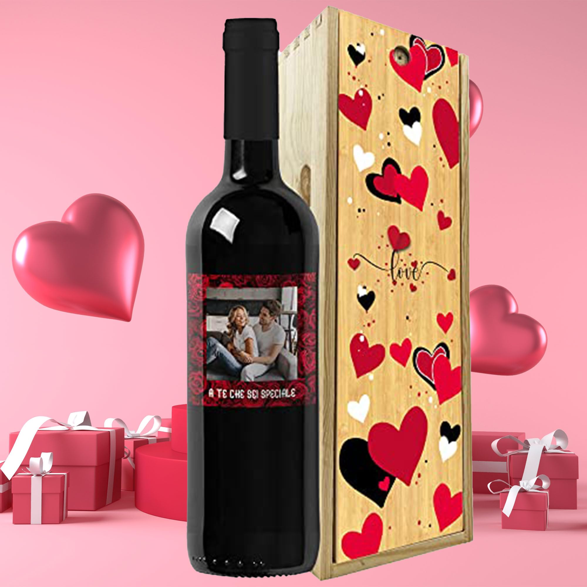 Idea regalo Vino Rosso Toscana IGT, bottiglia personalizzata con etichetta esclusiva e originale per San Valentino, bomboniere, anniversario di fidanzamento e di matrimonio (0,75L, Canzone del cuore