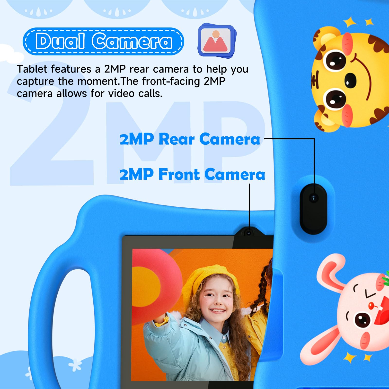 Tablet per bambini 7 pollici Android 12.0 per bambini, 4 GB di RAM 32 GB ROM Bluetooth IPS schermo controllo parentale doppia fotocamera antiurto custodia per giochi educativi (blu)