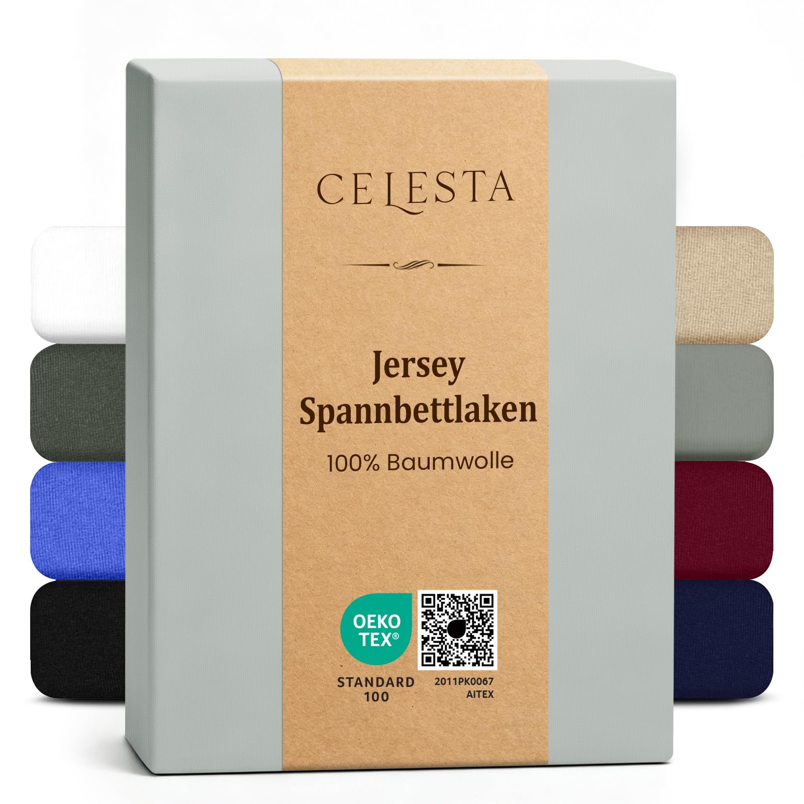 CELESTA Spannbettlaken 180x200cm 100% Baumwolle, Oeko-TEX Zertifiziert Jersey Spannbetttuch 180x200, Matratzenhöhe bis 25 cm für Boxspringbett, Hellgrau