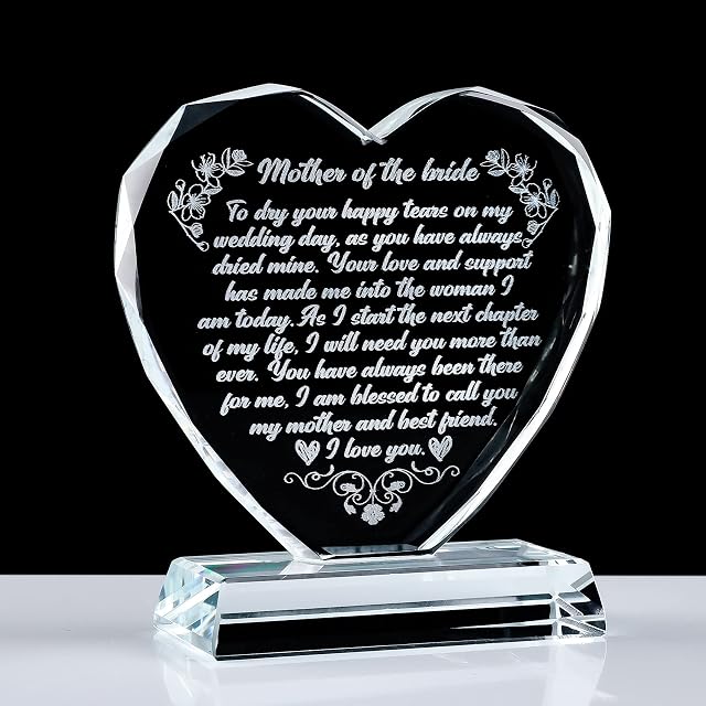 Mother of The Bride Gifts from Daughter Glass Plaque Keepsake, Thank You on Wedding Day Gift for Mum of The Bride, Etched Sentimental Text Memento for Home Decor