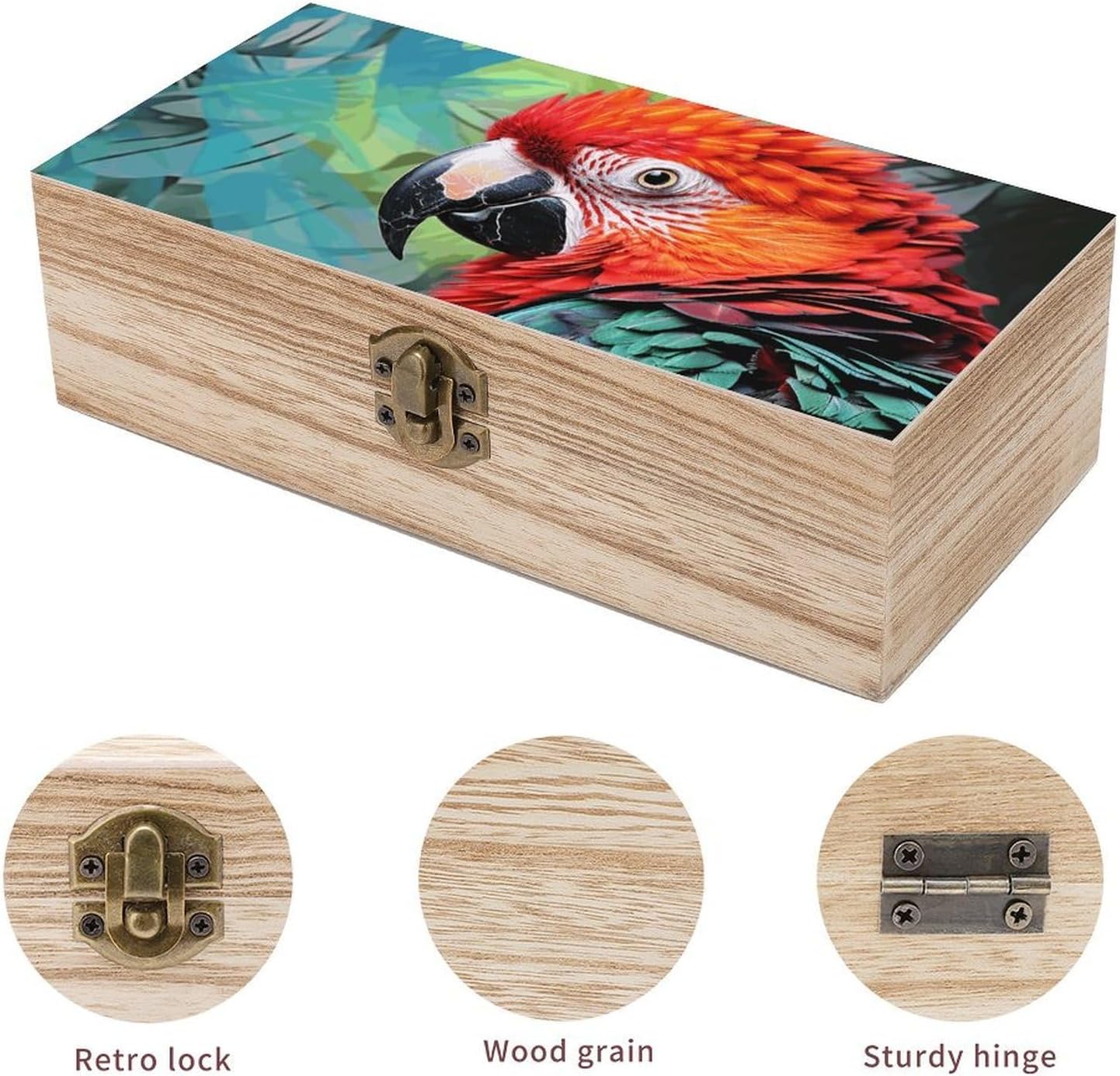 Colorful Parrot Wooden Storage Box with Hinged Lid image 3