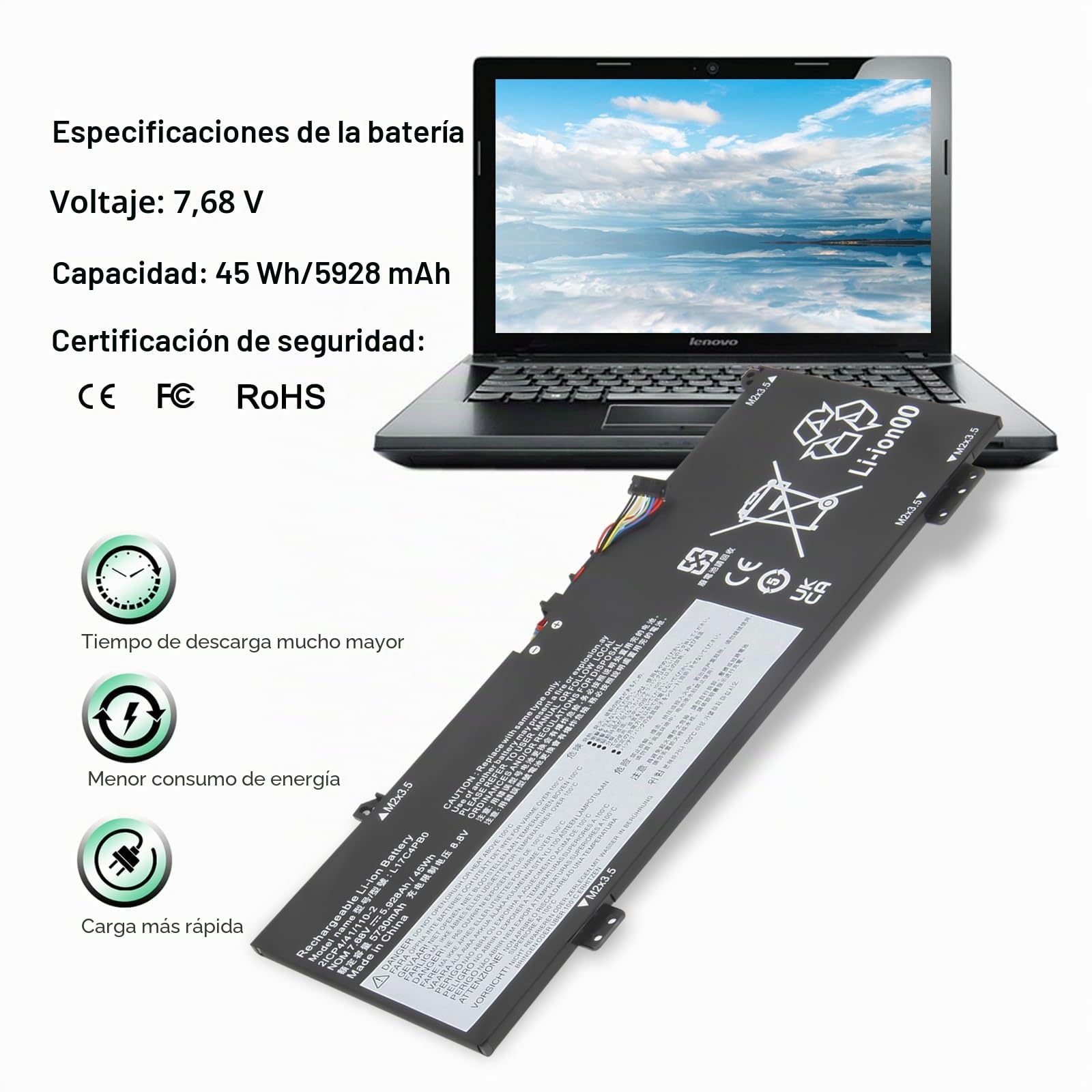 L17C4PB0 Batería para Lenovo IdeaPad 530S-14IKB 530S-14ARR 530S-15IKB Yoga 530-14IKB 530-14ARR Flex 6-14IKB 6-14ARR Serie L17M4PB0 L17C4PB0 2 L17 M4PB2 5B10Q16066 5B10QQQ16067 7.68V 45Wh