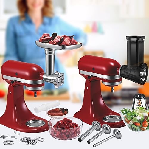 Miniatura 2 de Picadora de carne y rebanadora de accesorios para batidora de pie KitchenAid, molinillo de alimentos de metal con tubos de relleno de salchichas,