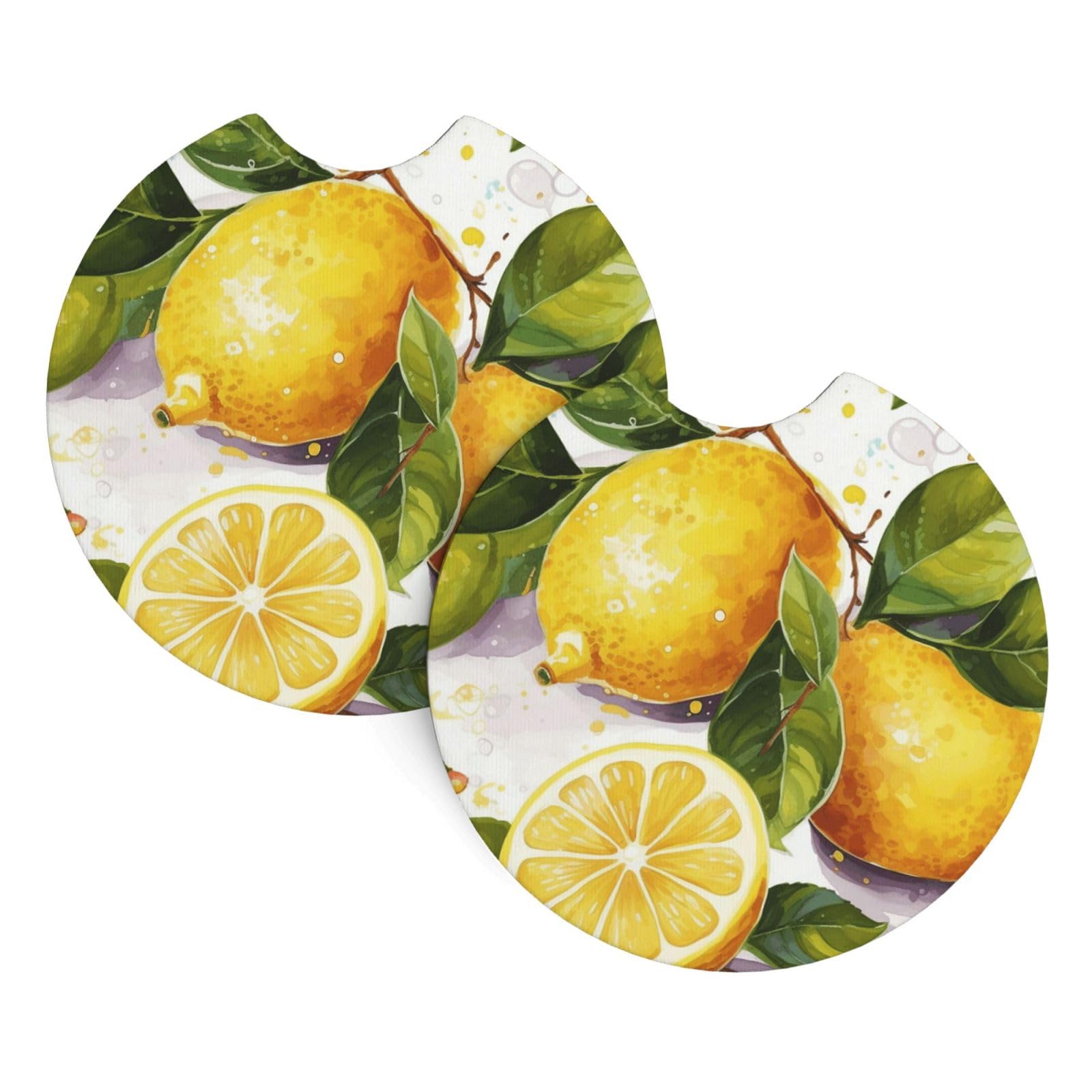 2 Pack Car Coaster for Cup Holders Fruits Lemon Car Cup Coaster 2.7" Neoprene Non-Slip Automotive Cup Mat Universal Auto Car Interior Accessories for Women Men Cup Pad