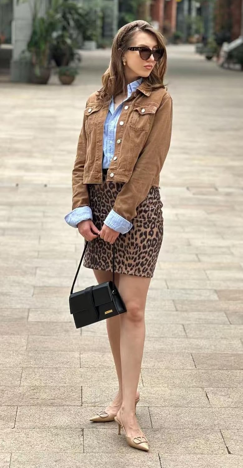 andy & natalie Women’s Denim Jackets Cropped Long Sleeve Basic Button Down Crop Jean Shacket with Pockets