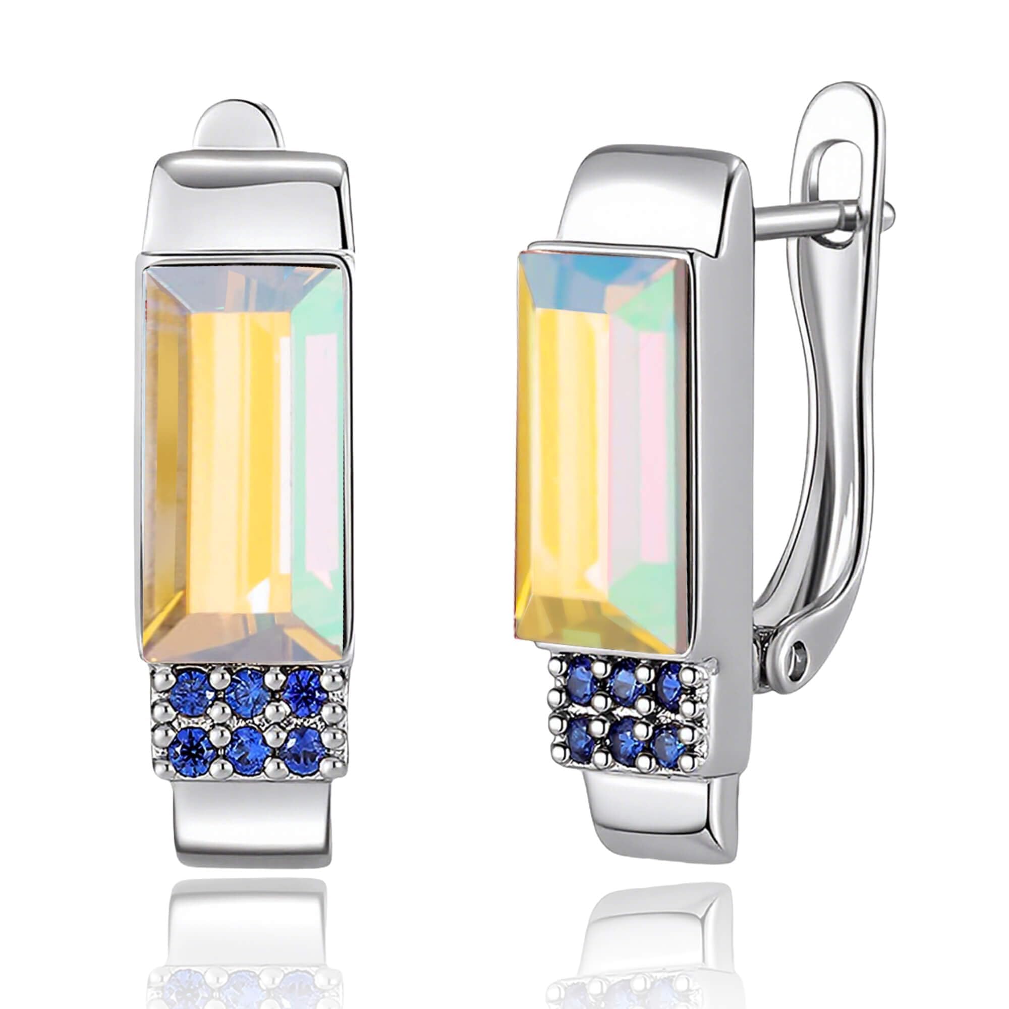 Austrian Crystal Leverback Earrings for Women Rectangle Drop Earrings 14K Gold Plated Hypoallergenic Everyday Earrings for Her