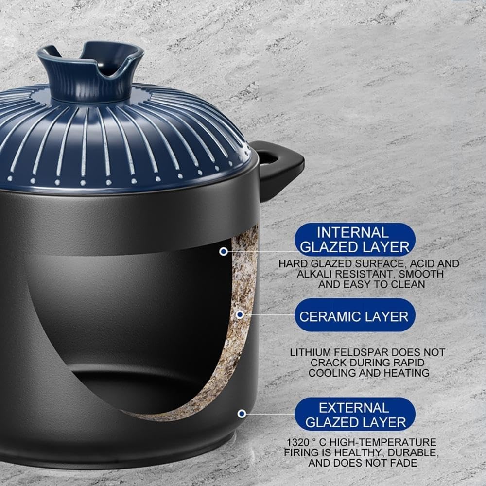 Ceramiczny czarny gliniany garnek z pokrywką, japoński gorący, gulasz do gotowania w kuchni, żaroodporny garnek do domu, na obiad i imprezę(3.3L)