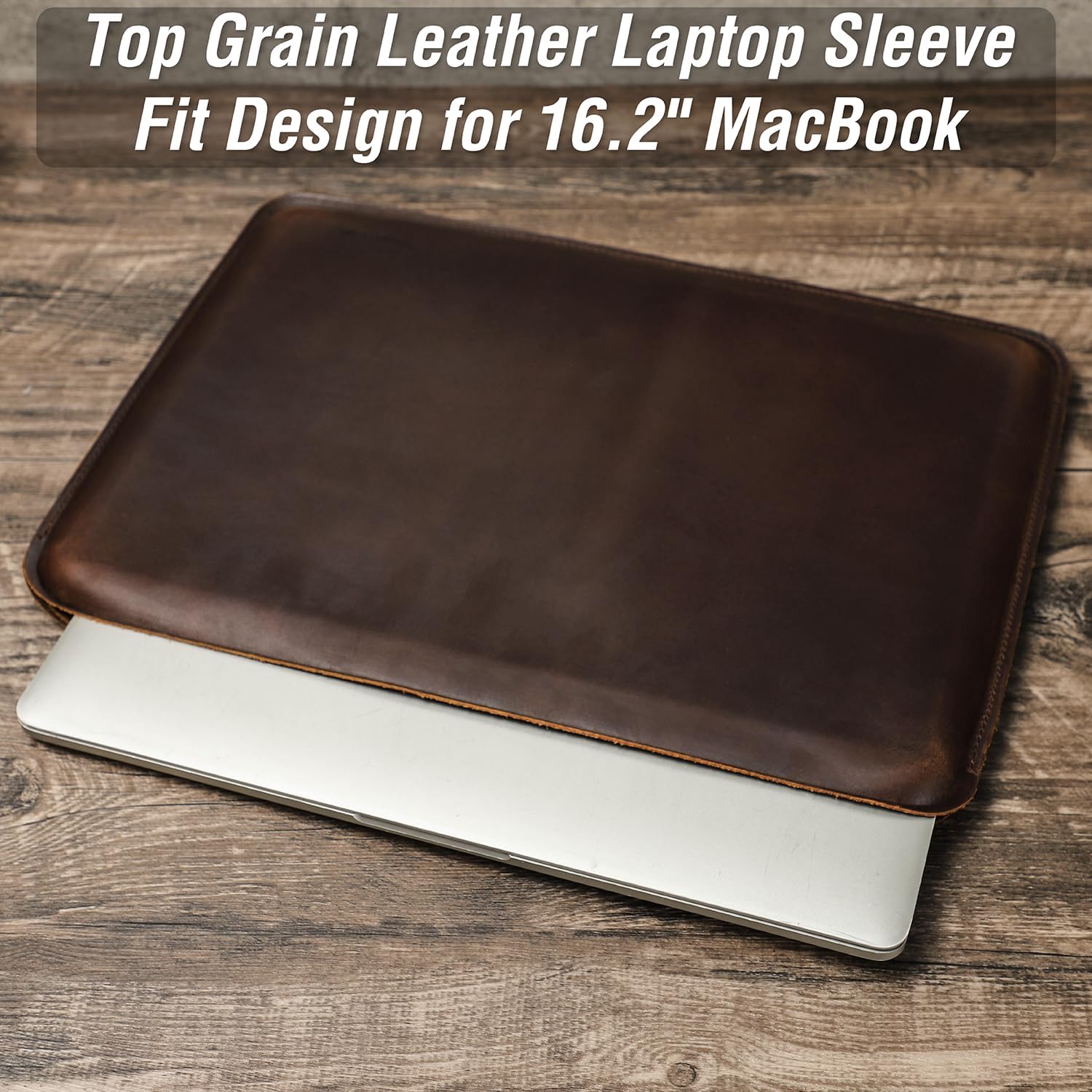 Top Grain Leather 16.2" Slim PC Sleeve Case, Solid Vintage Design, Handmade, Compatible with MacBook Pro 16.2" A2485 M1 Max 15" Touch Bar A2141 A1707 Pro 16" Touch ID A1990, Coffee 16.2 Inch