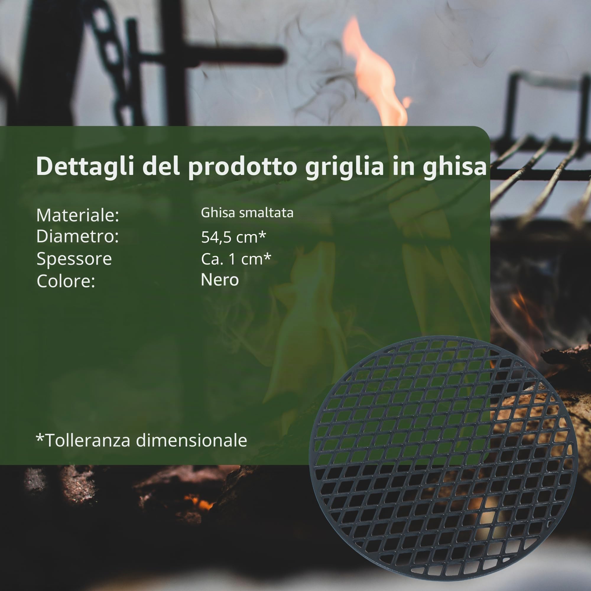 Griglia in ghisa, Ø 54,5 cm, smaltata, in ghisa massiccia, design top con manici
